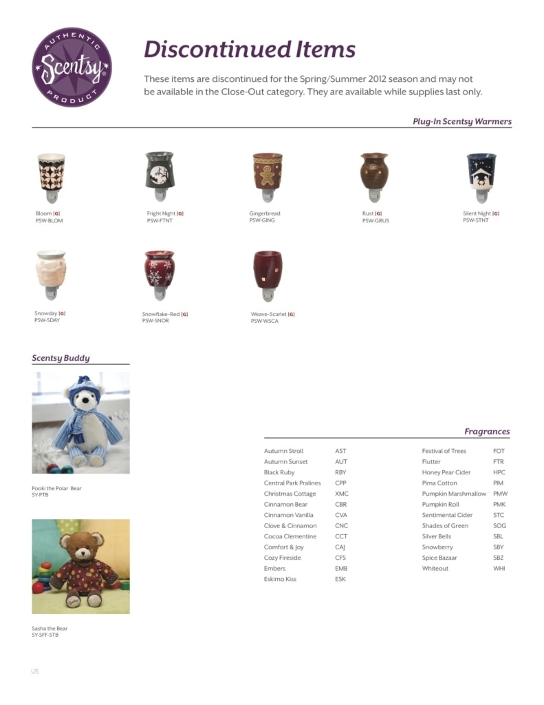 Scentsy Discontinued Items 2012